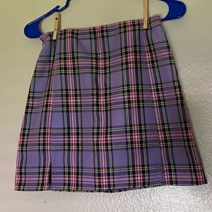 purple and pink plaid mini skirt